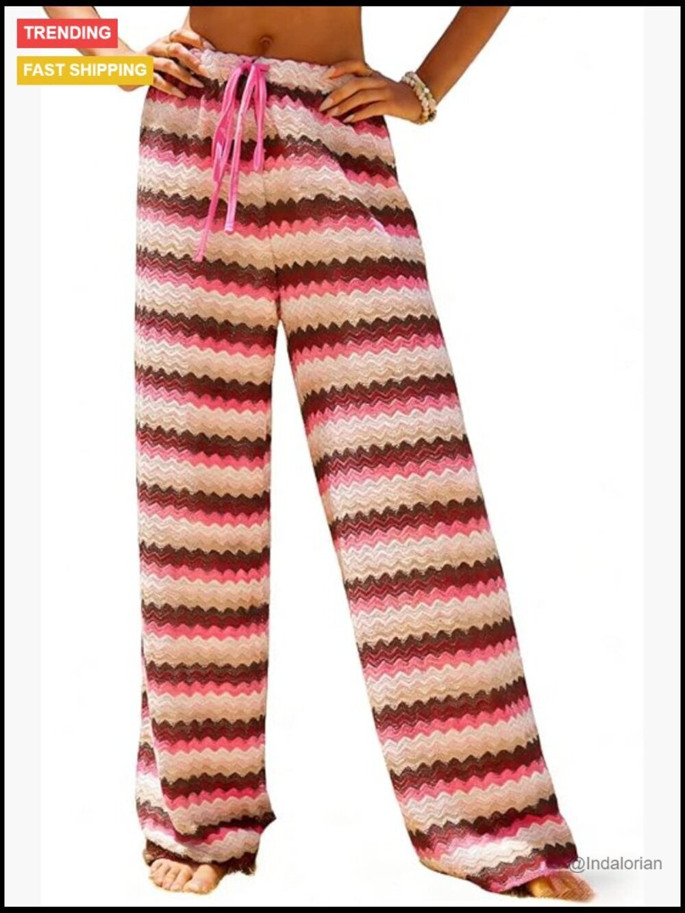 Sexy Crochet Drawstring Elastic Boho Swimsuit Cover Up Long Pants Beach Wear